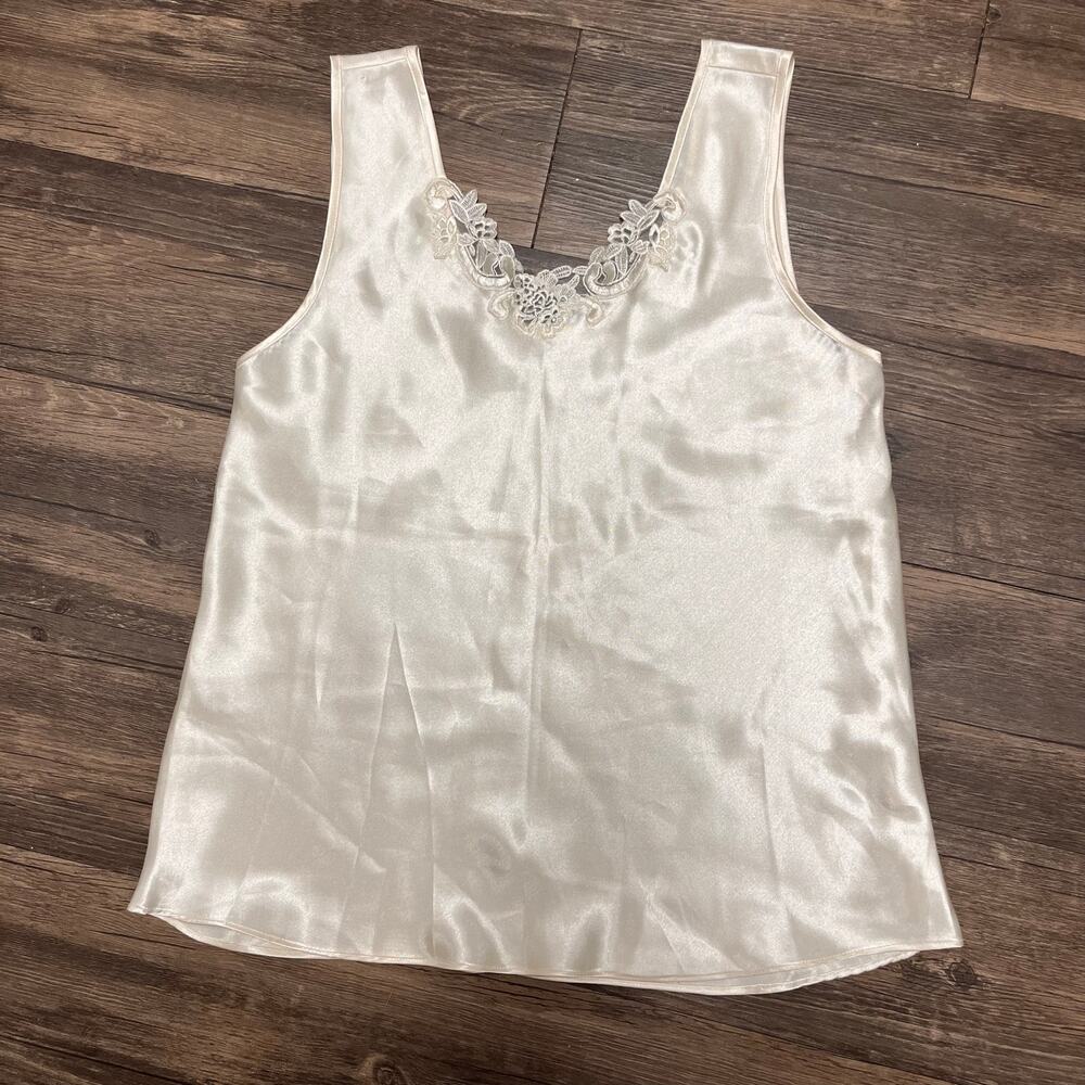 Vintage Y2K Secret Treasures Ivory Satin Lace Cami Coquette Top M Lingerie Tank - Picture 2 of 7
